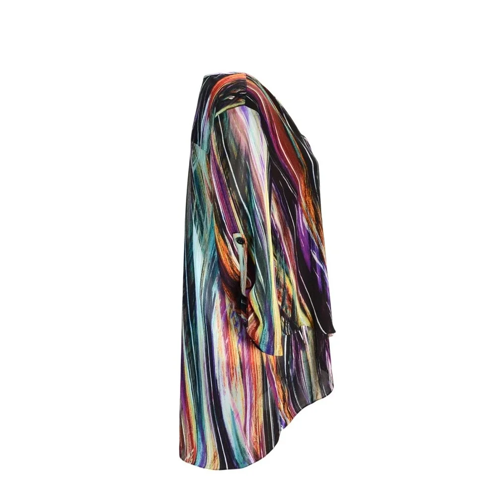 Karen Kane Hi-Low Tunic Blouse Layered Office Evening Bold Spring Multicolor M